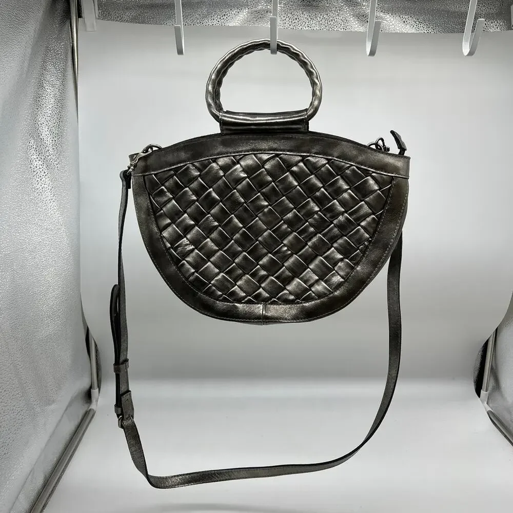 Patricia Nash Leather Ossi Satchel with Crossbody Strap Platinum
